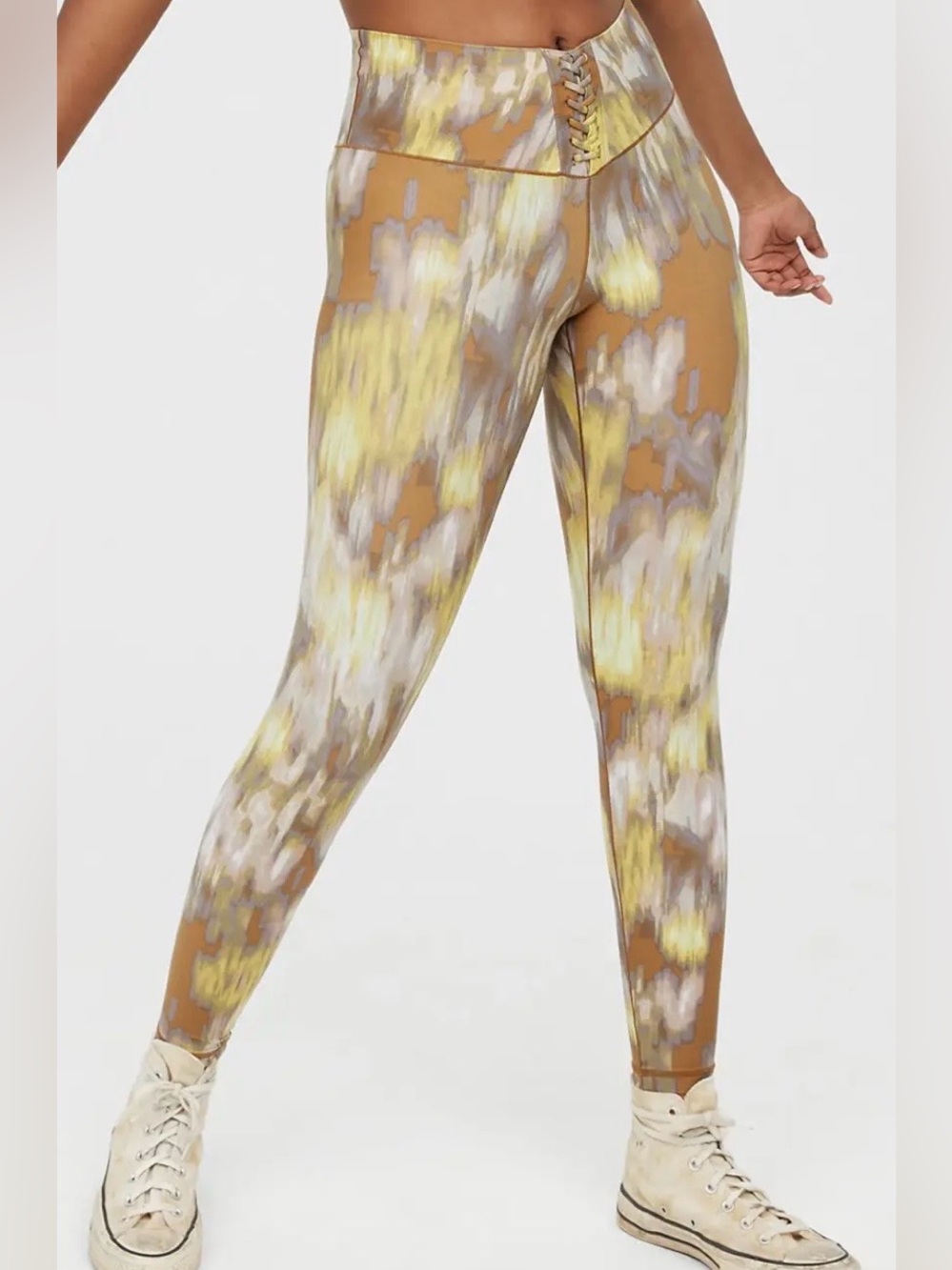 Women’s M Short Aerie Offline Lace Up High Rise Brown Green Abstract Leggings